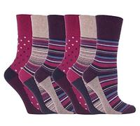 6 Pairs Women's Sockshop Cotton Gentle grip socks 4-8 uk, 37-42 eu Stripe & Dot Pink GG55