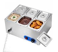 6 Pan Bain Marie Food Warmer, 1500W Commercial Buffet Warmer with Lids, 30-80°C Temperature Range, Stainless Steel Food Warmer for Home Kitchen Catering Restaurant