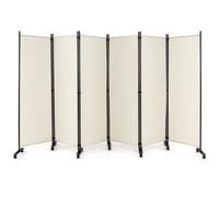 6-Panel Folding Room Divider Rolling Privacy Screen w/ Lockable Wheels