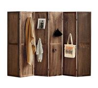 6 Panel Room Dividers and Folding Privacy Screens, 5.6Ft Pegboard Display, Room Divider Peg Board Display, Privacy Dividers for Bedroom, Freestanding for Trade Show Craft Show Home Wall Organizer(Dark