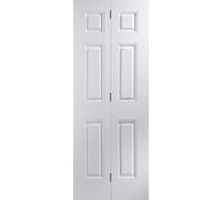 6 Panel Unglazed Contemporary White Internal Folding Bi-Fold Door Set, (H)1950mm (W)750mm