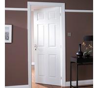 6 Panel Unglazed Contemporary White Woodgrain Effect Internal Door, (H)1981mm (W)686mm (T)35mm