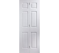 6 Panel Unglazed Contemporary White Woodgrain Effect Internal Folding Bi-Fold Door Set, (H)1950mm (W)595mm