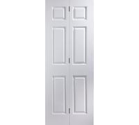 6 Panel Unglazed Contemporary White Woodgrain Effect Internal Folding Bi-Fold Door Set, (H)1950mm (W)750mm