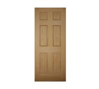 6 Panel Unglazed Shaker Wooden White Oak Veneer External Front Door, (H)1981mm (W)762mm
