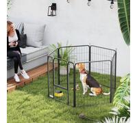 6 Panels Dog Playpen with Secure Door for Indoor Outdoor, 80cm High PawHut Black M