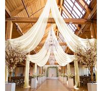 6 Panels Ivory Ceiling Drapes for Wedding, 5ftx10ft Ceiling Drapes Smooth Satin Fabric Curtain Wedding Arch Draping Fabric Romantic Ceiling Decorations for Weddings Party Ceremony Stage