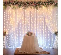 6 Panels White Sheer Tulle Backdrop Curtains with Lights String for Party Wedding Wrinkle Free Curtain Backdrops Drapes for Baby Shower Birthday Photo Back Drop Background Home Decorations 30ft x 8ft