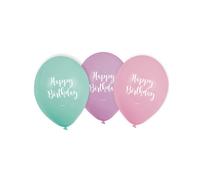 6 Pastel Happy Birthday Latex Balloons 22.8 cm