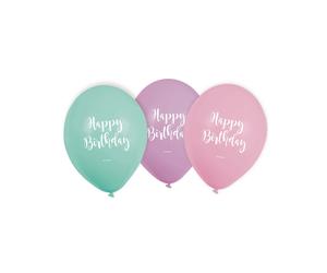 6 Pastel Happy Birthday Latex Balloons 22.8 cm
