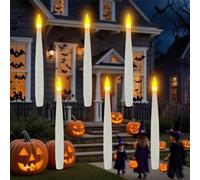 6 PC 6.1'' Window Candles with Light Sensor Dusk to Dawn, Flameless Taper Floating Candles with Nano Adhesive Strip, Battery Operated Flameless Candle for Halloween, Christmas, Xmas Holiday Decor