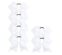 6 PC 8 Inch Large Cheer Bow Hair Tie Ponytail Elastic Band Handmade Boutique Accessories For Cheerleading Teen Girls Sports for Cheerleader Hair Accessories(White)
