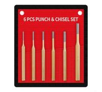 6 Pc Chisel and Punch Set for stone, concrete, metal, and brickwork use, includes storage pouch to keep tools secure and organized on the job site (B)
