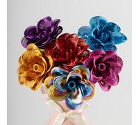 6 Pc Handmade Metal Roses Waterproof Rust-proof Artificial Flower,Aluminum Roseate Floral Decor,Never Fade,Eternal's love,Courtyard Kitchen Bathrooms Outdoor Balcony Decoration,Preserved Fresh Blossom