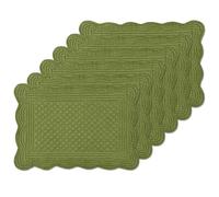 6 PC Quilted Placemats, 18"X13"Extra Large Cotton Placemats Set of 6, 100% Cotton Fabric Washable Cloth Table Mats for Kitchen & Dining Table - Soft &Easy Clean(Olive Green, Rectangular)