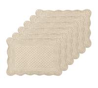6 PC Quilted Placemats, 18"X13"Extra Large Cotton Placemats Set of 6, 100% Cotton Fabric Washable Cloth Table Mats for Kitchen & Dining Table - Soft &Easy Clean(Flax, Rectangular)