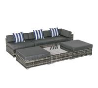6 PC Rattan Sofa Coffee Table Set Sectional Wicker Weave Furniture for Garden Outdoor Conservatory w/ Pillow Cushion Grey