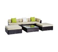 6 PC Rattan Sofa Coffee Table Set Sectional Wicker Weave Furniture for Garden Outdoor Conservatory w/ Pillow Cushion Brown