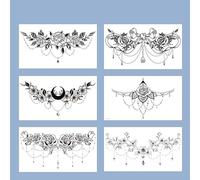 6 Pc Rose Simple Flowers Underboob Tattoo - Motif In Black - Temporary Skin Tattoo