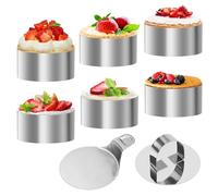 6 PCS Ø 8 cm Cake Rings, Stainless Steel Mousse Ring, 8×4 cm Pastry Rings, Crumpet Rings Non Stick with Cake Press & Lifter, Baking Rings for Dessert Cake Pastry DIY