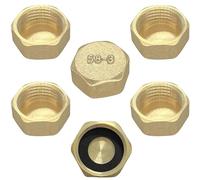 6 PCS 1/2” Brass Pipe End Cap with Gaskets,Brass Blanking Nuts Caps for Water Pipes, Washing Machines and Faucets