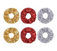 6 Pcs 10 cm Glitter Sequins Hair Scrunchies Sparkly Hair Ties Ropes Shiny Elastic Hair Bands Xmas Ponytail Holders Bun Cover Hair Accessories for Women Girls Golden Silver and Red