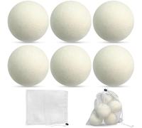 6 Pcs 100% Sheep's Wool Tumble Dryer Balls, Ø 8cm Reusable Natural Fabric Softener for Laundry, Cuts Drying Time, for Laundry Fabric Softener, New Zealand Sheep Wool Drying Balls, with Storage Bag