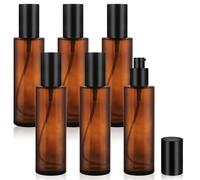 6 Pcs 100ml/3.4oz Amber Glass Pump Bottles Refillable Lotion Dispenser Cosmetic Sample Storage Container Vial with Black Pump Head for Liquid Foundation Soap Shower Gel Shampoo Toiletries