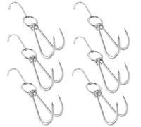 6 PCS 11.5" Stainless Steel Double Meat Hooks Roast Duck Bacon Shop Hook Hanging Drying BBQ Grill Cooking Smoker Hook Tool