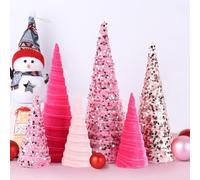 6 Pcs 12" 10" 6" Christmas Cone Tree Decorations Christmas Pink Glitter Table Decor Farmhouse Tiered Tray Ornament Xmas Tree for Home Holiday Entryway Tabletop Centerpiece Decor
