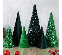 6 Pcs 12" 10" 6" Cone Christmas Tree Decorations Christmas Glitter Table Tree Decor Farmhouse Tree Tiered Tray Ornament Xmas Tree for Home Holiday Entryway Tabletop Tree Centerpiece Decor (Green)