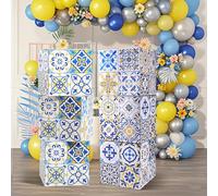 6 Pcs 12 Inch Amalfi Coast Party Decorations Cardboard Boxes Capri Lemon Backdrop Decor Props Boxes for Bridal Shower Wedding Amalfi Coast Blue Yellow Tiles Mediterranean Birthday Party Decor Supplies