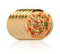 6 pcs 12 Inch Stainless Steel Pizza Oven Trays, Pizza Baking Pan - Round Baking Trays - Non-Stick Pizza Trays for Oven, Healthy and Durable, Dishwasher Safe (Golden)