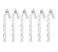 6 PCS 13cm Christmas Glitter Candy Cane Plastic Candy Cane Christmas Tree Decorations for Xmas New Year Party Supplies, Silver + White