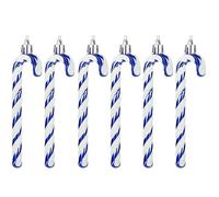 6 PCS 13cm Glitter Candy Cane Christmas Tree Decorations, Glitter Candy Cane Christmas Tree Hanging Decoration Bauble Xmas Ornament, Blue + White