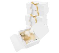6 Pcs 16.5 x 16.5 x 5 cm Square Folding Paper Gift Boxes Blank Present Packaging Boxes Empty Party Favor Box Elegant Goodie Wrapping Box with Ribbon for Birthday Wedding White