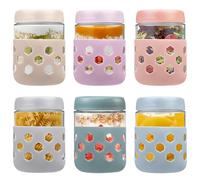 6 Pcs 16oz Overnight Oats Jar, Glass Jar with Screw Lid Leakproof Overnight Oats Container and Protective Silicone Sleeve, Yogurt Jars, Oatmeal Salad Jars, for Cereals Milk Fruit, ( 6 Colors 480ml )