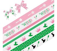 6 PCS 18 Yards Halloween Witch Grosgrain Ribbons 3/8" Witch Decor Ribbon, Pink Green Craft Ribbons for Witch Themed Party Favor Decoration Holiday Halloween Wicked Gift Packaging DIY Supplies