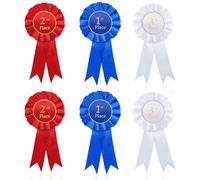 6 Pcs 1st 2nd 3rd Place Rosette Ribbons Award Ribbon Rosette Set Satin Participation Ribbon Blue Red and White Prize Ribbons Badge Ribbons Honorable Medal Ribbons for Classroom Prize Talent Show