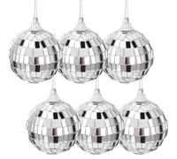 6 Pcs 2 Inch Silver Mirror Disco Balls - Christmas Tree Decorations, Baubles for Party, Wedding, Home Decoration, Stage Props, Xmas Tree Ornament