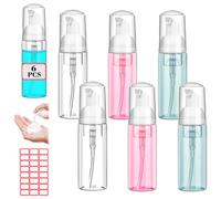 6 Pcs 2 oz Plastic Foam Pump Bottle Refillable 60ml Travel Mousse Foaming Soap Dispenser Mini Eyelash Cleaning Foam Bottle Dispenser for Face Wash Lash Shampoo Skin Care