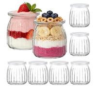 6 Pcs 200ml Yogurt Glass Storage Jars, Mini Cup Small Glass Bottles Storage Jars, Clear Glass Pudding Jars with Plastic Lids, Dessert Cups for Homemade Yoghurt, Pudding, Jam, Spice Storage, Honey