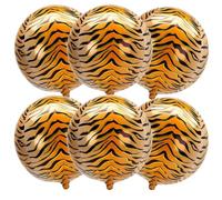 6 Pcs 22 Inch Tiger Print Balloons Tiger Stripes Birthday Party Decorations Golden Animal Pattern Big 4D Round Aluminium Foil Balloons for Jungle Theme Zoo Safari Wild Party Baby Shower Wedding