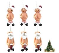 6 Pcs 2D Santa Claus Christmas Tree Decorations, Home Christmas Decorations Unusual Gifts, Funny Santa Claus Suitable for Tree Hanging and Holiday Party Decoration