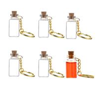 6 Pcs 2ml Mini Glass Bottle with Cork Lids Clear Tiny Glass Vials Wishing Bottles Empty Spell Jars with Metal Keychain Miniature Message Vial for DIY Crafts Wedding Favors Party Home Decoration