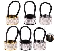 6 Pcs 3 Color Alloy Rhinestone Hair Ponytail Cuff Band Wrap Holder Elastic Hair Ties for Lady Women Girls (Gold & Silver & Black)