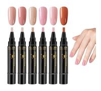 6 PCS 3 In 1 Gel Nail Polish Pens Portable Nail Varnish Pens Quick Dry Easy Application No Base Coating Required One Step DIY Easy Apply for Girls and Women (6 Colors)