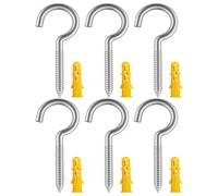 6 Pcs 304 Screw-in Hooks in Stainless Steel, Eyelet Screw Hooks, Heavy Duty Washing Line Hook, Metal Screw in Ceiling Self Tapping with 6 Pipe Sleeve, Perfect for Home Office Indoor and Outdoor