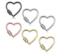 6 PCS 30mm Heart Shape Keychain, Metal Screw Heart Keychain Clip Screw Lock Keychains Cool Keychains Clip Hook, Cute Hearts Key Chain for Pendant DIY Wallet Handbag Travel Dog Leash, Multi-Color
