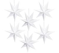 6 Pcs 3D Christmas White Paper Star Lampshade 18 Inch 7-Pointed White Star Lantern Paper Stars Lamp Shade Hollow Out for Xmas New Year Wedding Party Birthday Home Holiday Hanging Decor